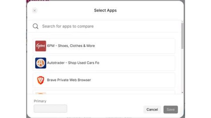 The app selection window App selection window
