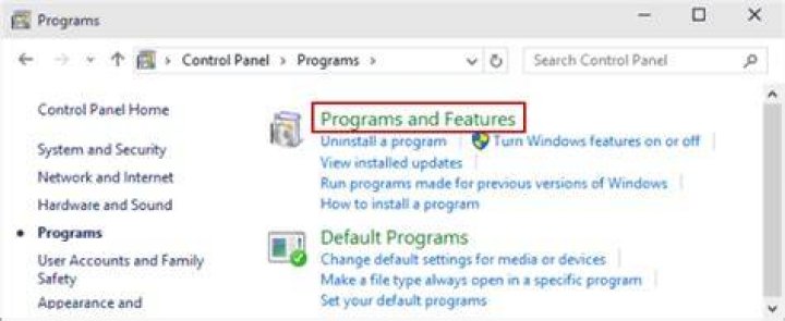 Launch programs and features to fix runtime error windows 11